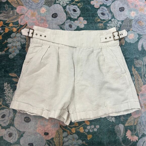 Banana Republic Shorts Women  6 Beige Linen High Rise Pleated Belted side Buckle - Picture 9 of 16